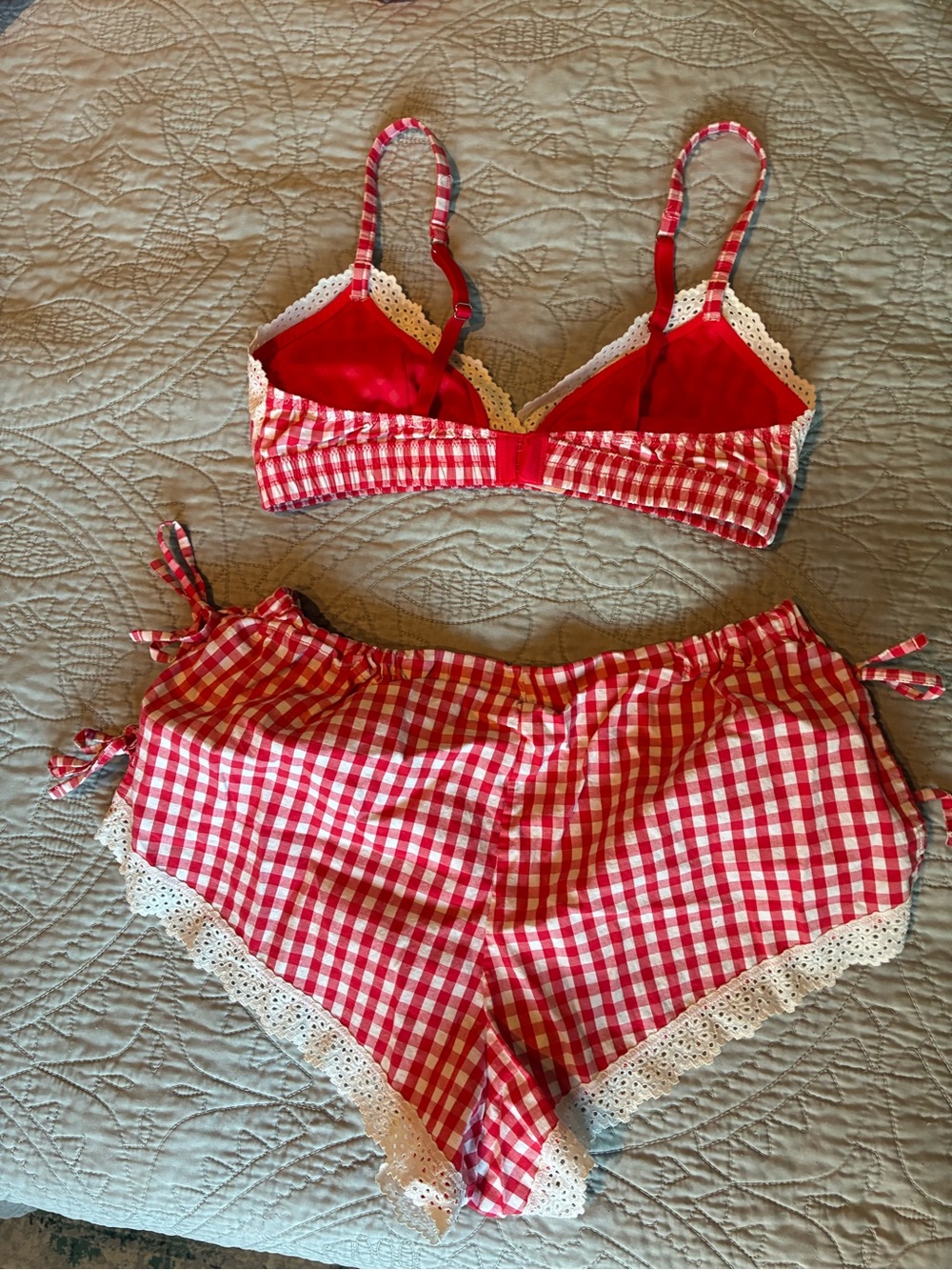 Colsie Red Gingham Lace-Trim Bralette & Shorts Sleep Set - Picture 2 of 3